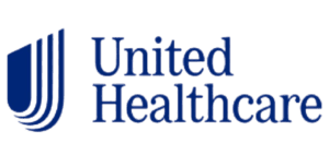 Blue and white logo featuring the text "United Healthcare" with a stylized graphic element.