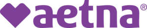 Purple heart logo accompanied by the word "aetna" in lowercase letters, symbolizing a healthcare brand.