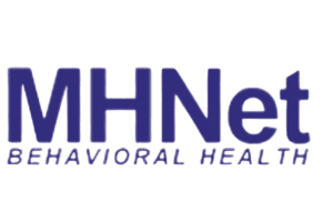 Purple text logo reading "MHNet BEHAVIORAL HEALTH" with a simple, modern design.